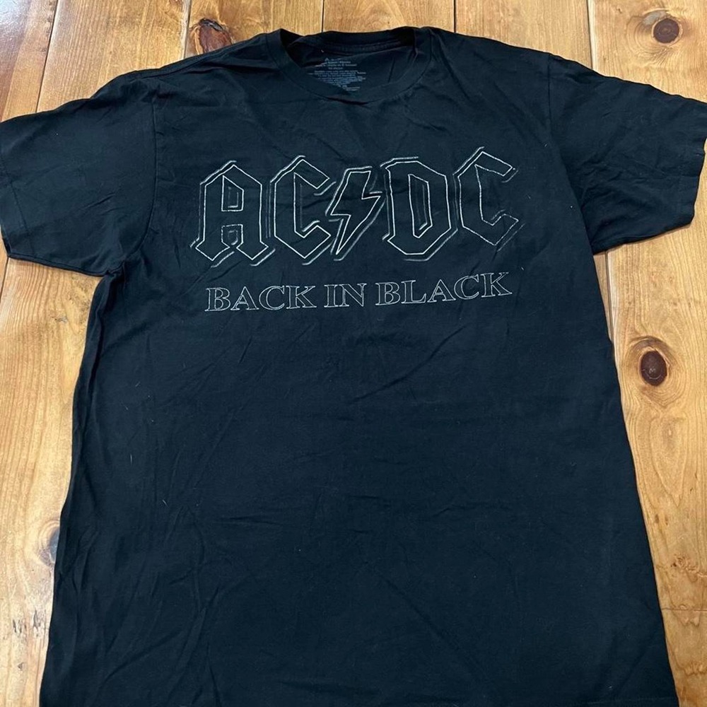AC/DC Back in Black Rock Band Graphic T-Shirt Black Cotton Mens Size L